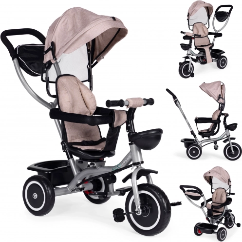 Dječja 2-u-1 tricikl s okretnim sjedalom i sklopivom krošnjom, bež ECOTOYS