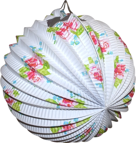 Lampion kugla bijela s cvjetnim uzorkom 25 cm
