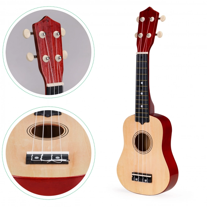Dječje drveno ukulele s 4 najlonske žice, smeđe ECOTOYS