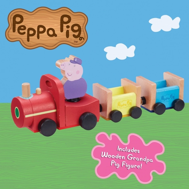 Drveni vlak Prase Pepa + figura djeda
