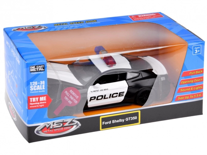 Metalni policijski auto Ford Shelby GT350 u mjerilu 1:32 s efektima svjetlosnih signala