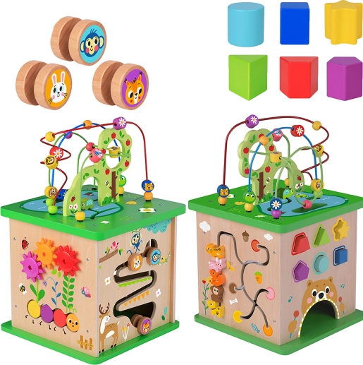 TOOKY TOY drvena edukativna kocka 5u1 sa životinjama