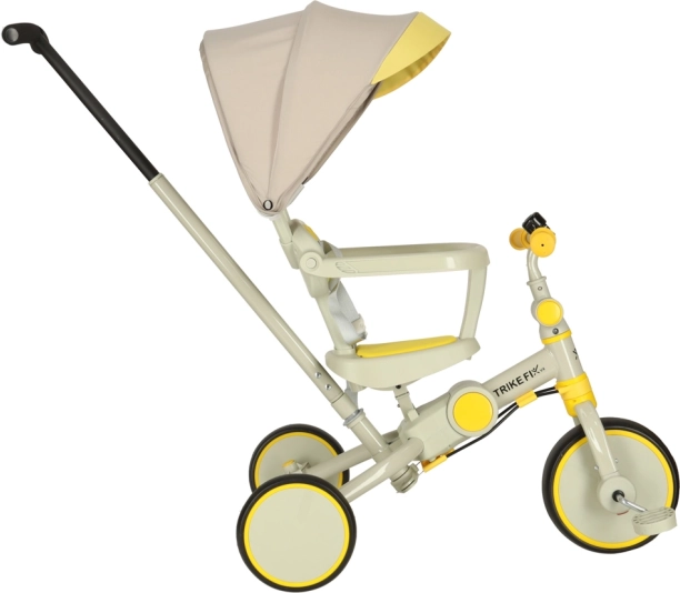 Dječja tricikla TRIKE FIX V4 6u1 s upravljačkom šipkom i krovićem – žuto-siva
