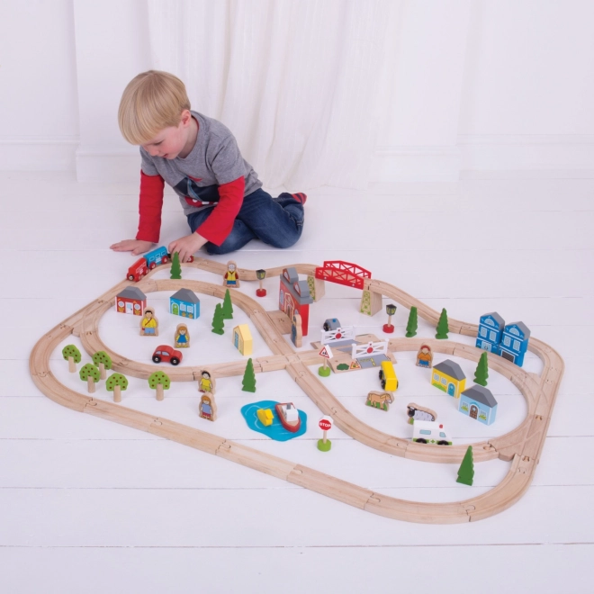 Bigjigs Rail Drvena vlakodrava grad i selo 101 dijelova
