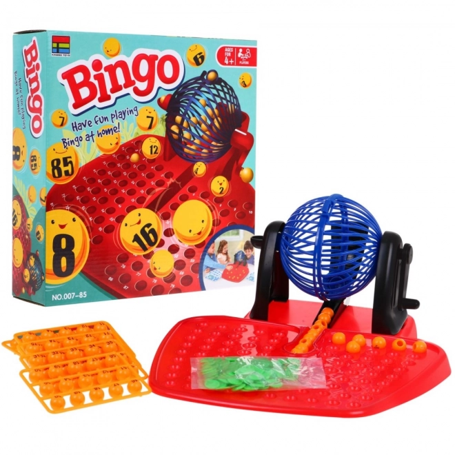 Dječja igra Bingo 4+ Numerička lutrija + Stroj za izvlačenje s bubnjem + Kuglice s brojevima + Karte žetoni