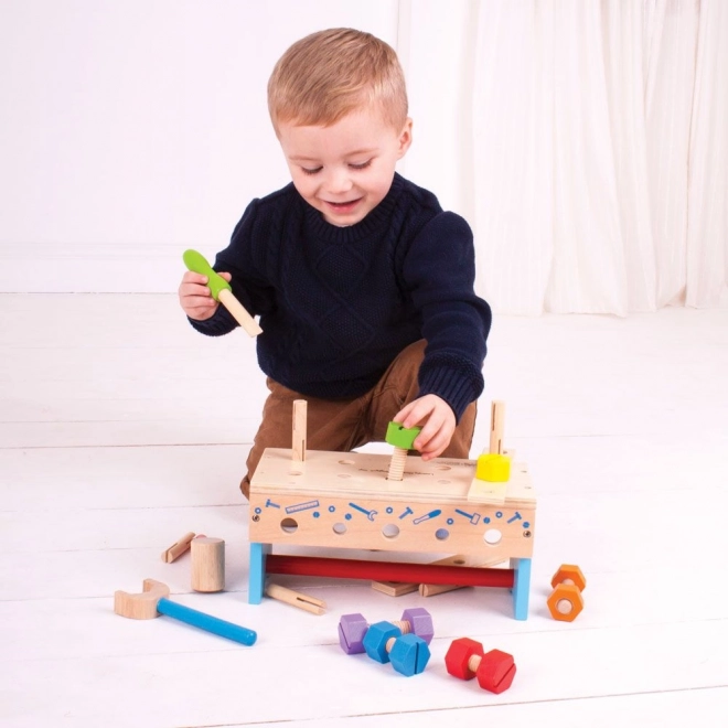 Drveni stol i kutija za alat 2u1 Bigjigs Toys