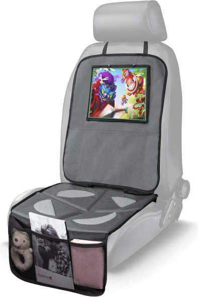 Zaštita sjedala ispod autosjedalice s džepom za tablet, periva, siva