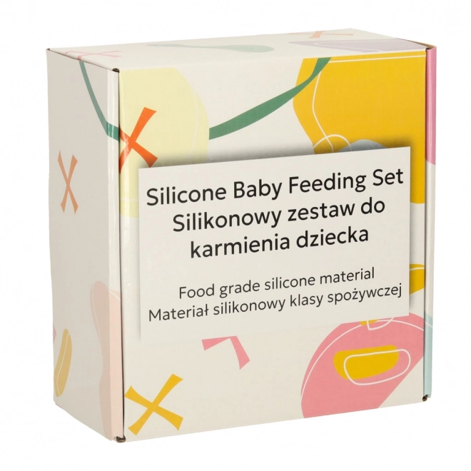 Silikonski set posuđa za djecu s motivom sove u vojno zelenoj boji