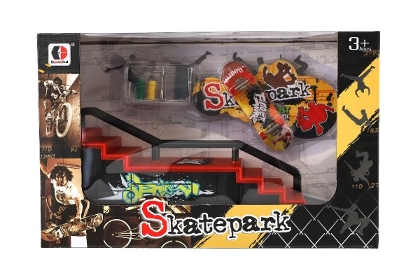 Skatepark - prstni skateboard s rampom plast 8cm s dodacima miješani tipovi u kutiji 28x18cm