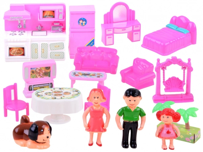 Folding family house with furniture and dolls