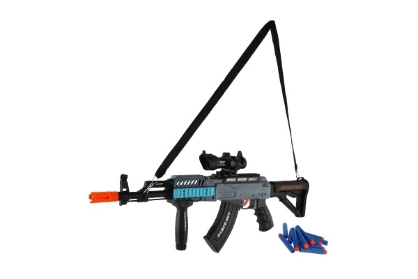 Igračka automatska puška s pjenastim mecima + 12 komada metaka, plastika 60cm na baterije s svjetlom i zvukom u kutiji 65x27x6cm