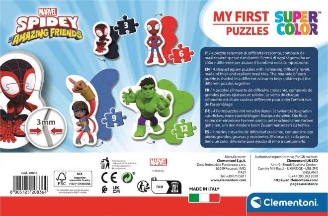 CLEMENTONI Moje prve puzzle Spidey i njegovi čudesni prijatelji 4u1 (3,6,9,12 dijelova)