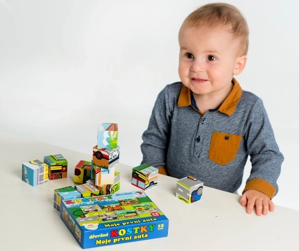 Drvene kocke kubus Moja prva auta 12 kom u kutiji 17x12,5x4 cm