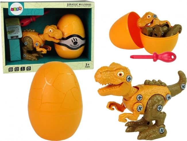 Konstrukcijski set dinosaurus tiranosaurus rex s jajem i odvijačem – narančasti