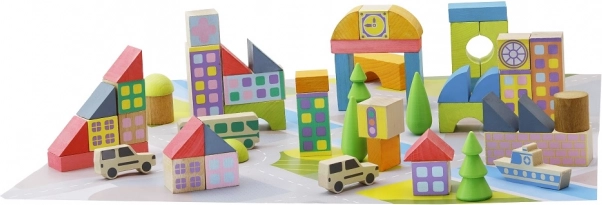 Jeujura drvena građevna set-kocke gradić od 50 dijelova