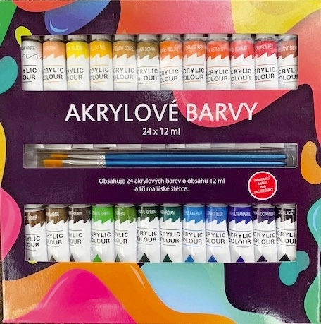 Akrilne boje 24x12ml s 3 kista i za keramiku, staklo, kamenje u kutiji 22x22x2cm