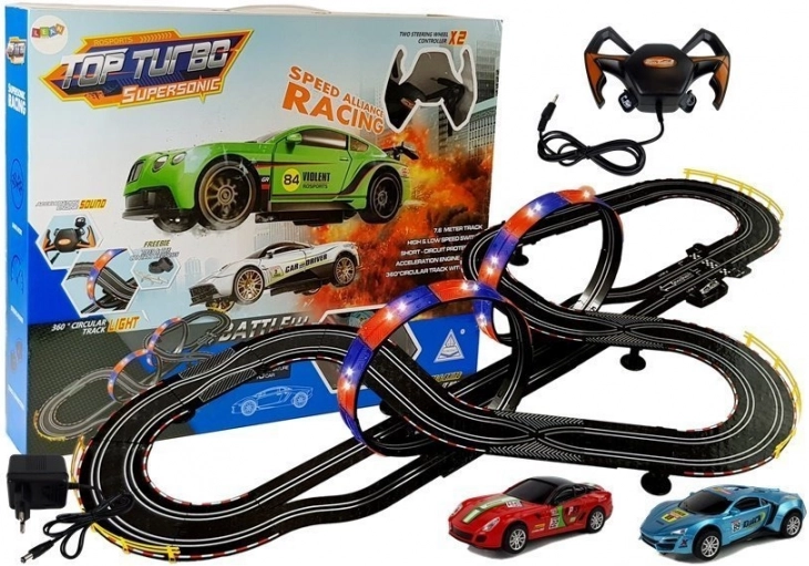 Trkaća staza 1:43 s 2 autićima Top Turbo sa svjetlima, duljina 7,6 m