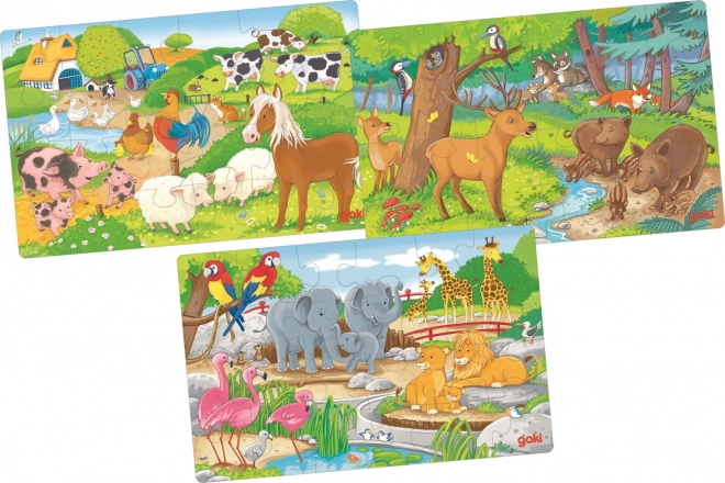 Drvene puzzle životinje 3×24 dijelova GOKI