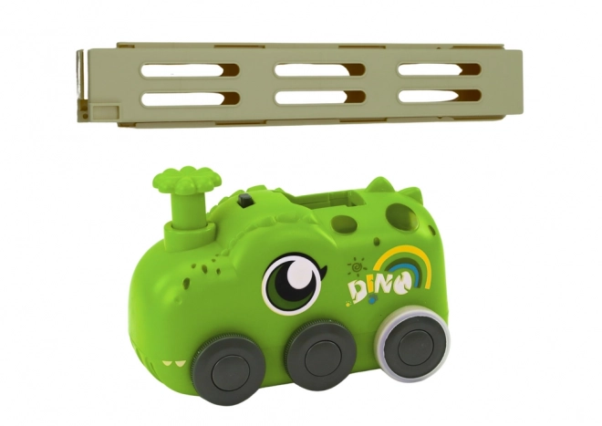 Zeleni automobilčić DINOSAUR na baterije, slagajući šarene domine