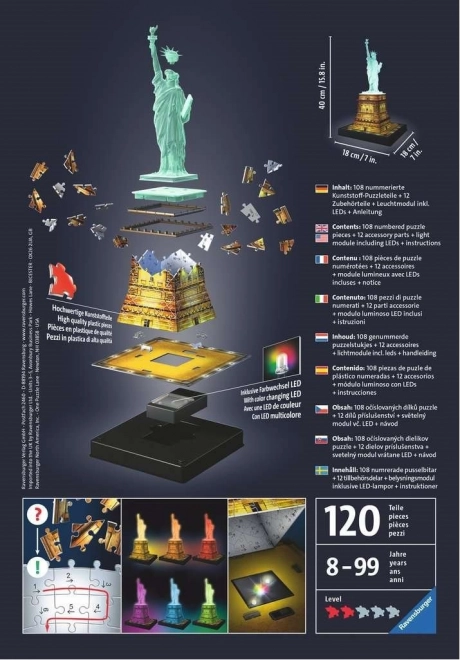 Svjetleća 3D slagalica Kip slobode Noćna edicija 108 dijelova