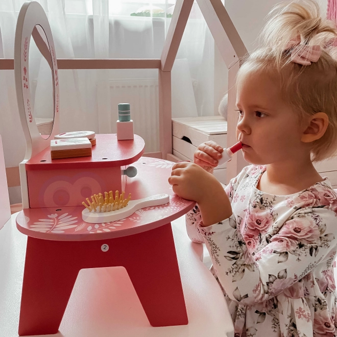 Ružičasta drvena toaletna stolica sa zrcalom Tooky Toy