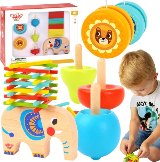 Drveni set igara – slon, mikado, zvrk i jo-jo 46 kom TOOKY TOY
