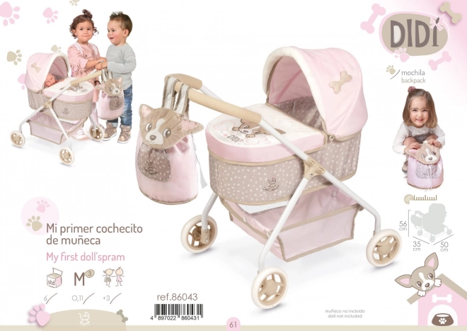 DeCuevas 86043 Moj prvi kolica za lutke s ruksakom DIDI 2021 - 56 cm