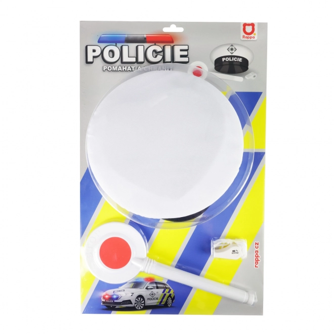 Set prometne policije tkanina/plastika kapa, palica, zviždaljka na kartici 30x48x8cm