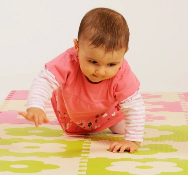 Pjenasta podloga puzzle Cvjetovi zeleno-bež