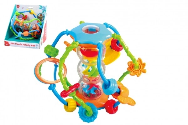 Zvečka kugla/loptica edukativna plastika 15cm za najmlađe u kutiji 18x19x17cm 6m+