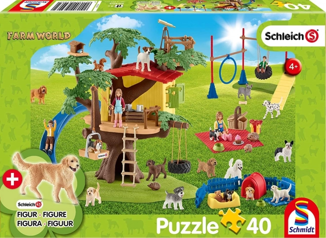 Puzzle SCHMIDT SCHLEICH sretni psići, 40 dijelova + figurica
