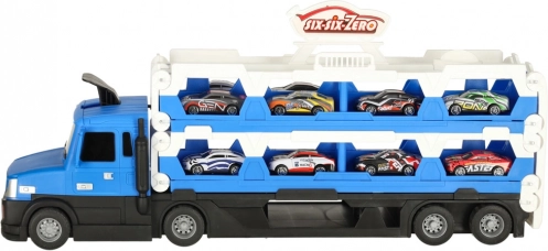Sklopivi kamion – auto transporter s autodromom, 10 autića, plavi