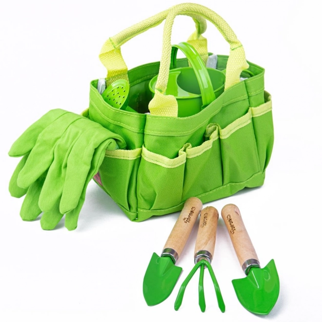 Bigjigs Toys Vrtni set alata u platnenoj torbi zeleni