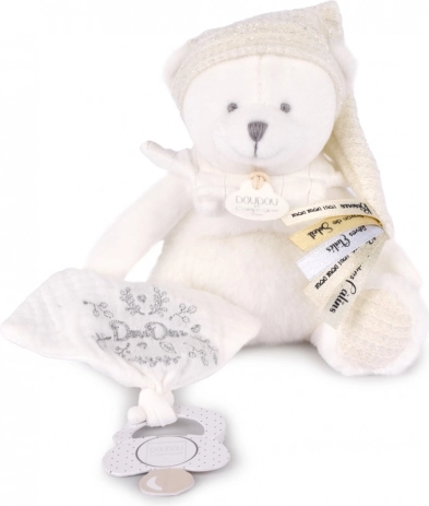 Doudou Poklon set plišani medo s držačem za dudu i dekicom