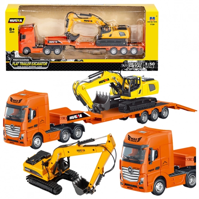 Model teretnog kamiona s prikolicom i bagerom Huina 1:50