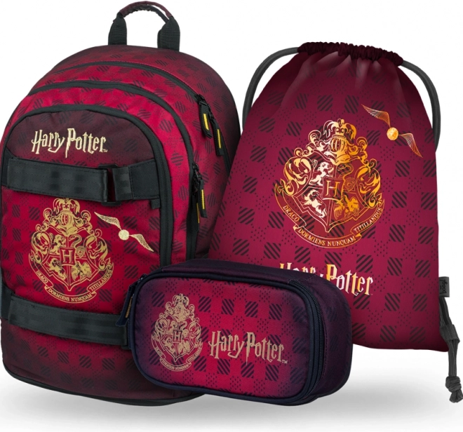 Školski set BAAGL Harry Potter Hogwarts – ruksak, pernica i vrećica, vino crvena