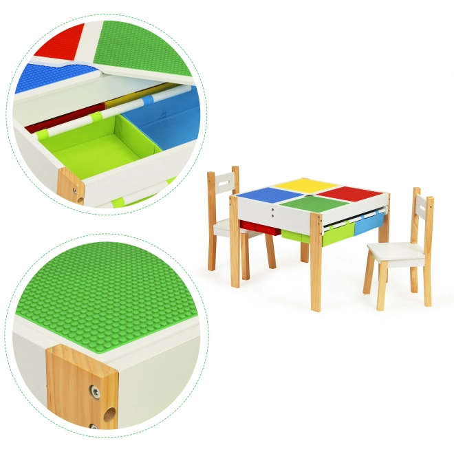 ECOTOYS Dječji drveni stol s pločom za igru i dvije stolice