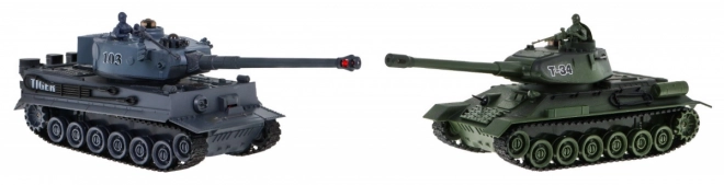 Daljinski upravljana 2 tenka T-34 protiv Tigera za djecu 3+ Modeli za pucanje 1:28 + Velika tenkovska bitka + Svjetlosni zvukovi