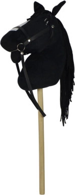 Plišani konj na štapu sa zvukom, 70 cm, crni