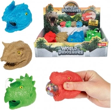 Glava dinosaura, stiskajuća antistres igračka 8 cm, 4 vrste, 12 kom u kutiji