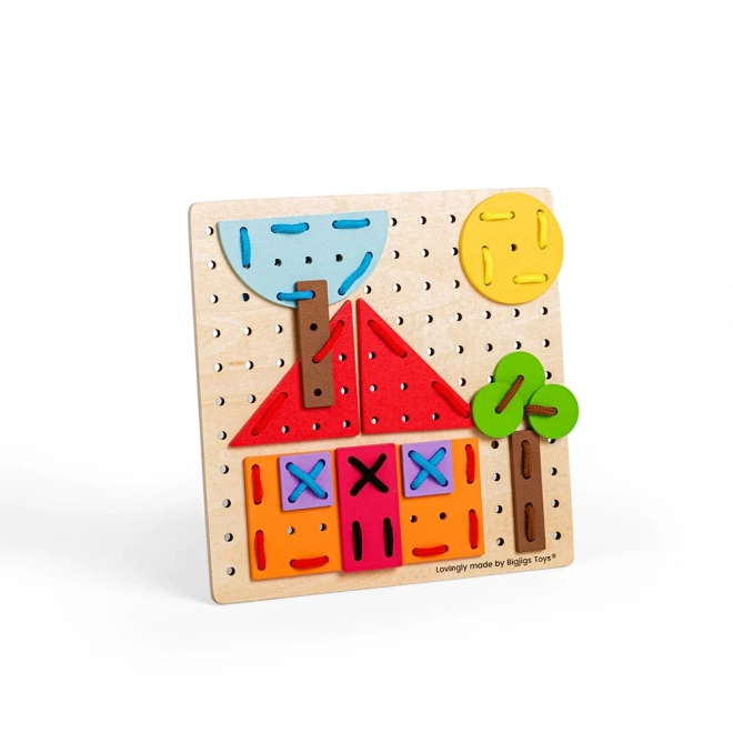 Bigjigs Toys Drvena igra za nizanje Geometrijski oblici