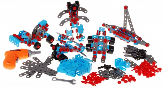 Set za djecu + električni odvijač + alat + 10 modela za gradnju - 552 dijelova