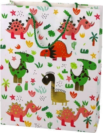 Papirnata poklon-vrećica šareni dinosauri i palme 32 × 26 × 10 cm