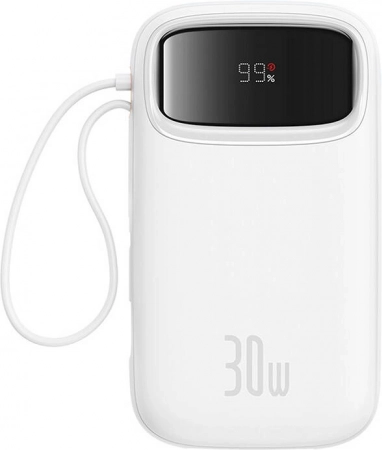 Power banka Baseus QPow 2 20000 mAh 30 W s integriranim USB‑C kabelom, 2× USB‑C, bijela