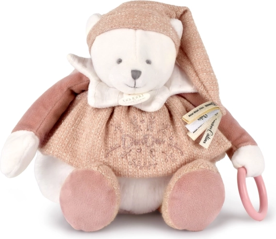Poklon set Plišana polar­na medvjedica Doudou s prstenom 30 cm ružičasta