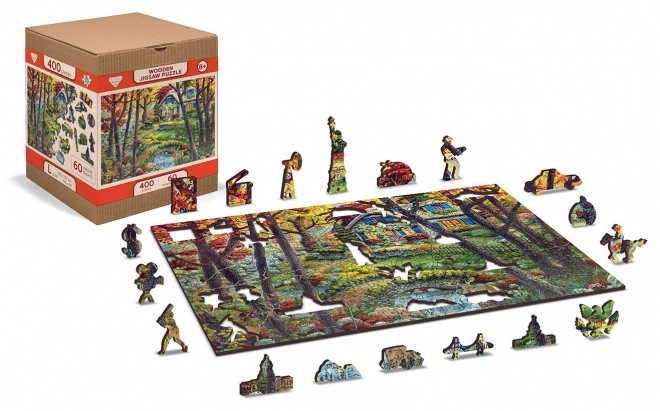 Drvene puzzle kućica u šumi 2u1