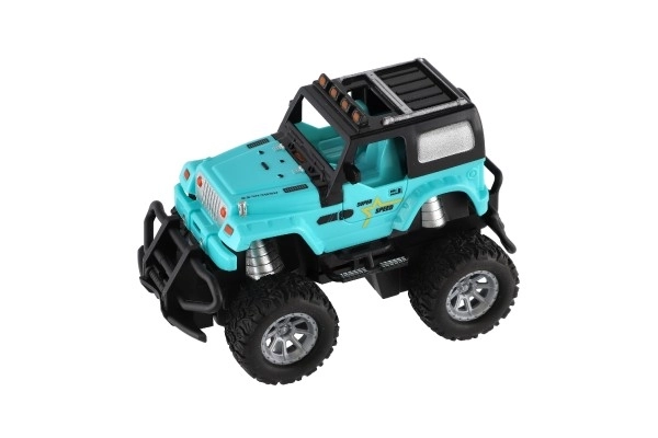 Auto RC terenac 14cm plast 27MHz na baterije sa svjetlom u kutiji 20x11x10cm – Tirkizno