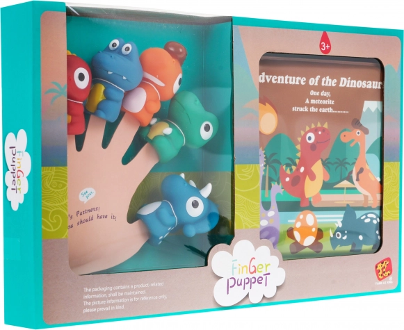 Set od 5 gumenih lutkica dinosaura za prste s mekanom knjižicom, 3+, vodootporno