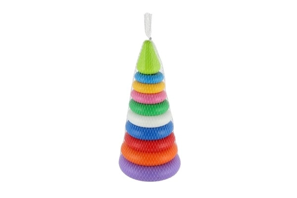 Slagalica piramida s prstenovima plastika 2 boje u mreži 15x31cm 12m+