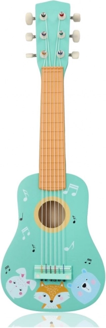 Drvena dječja gitara sa životinjama, tirkizna
